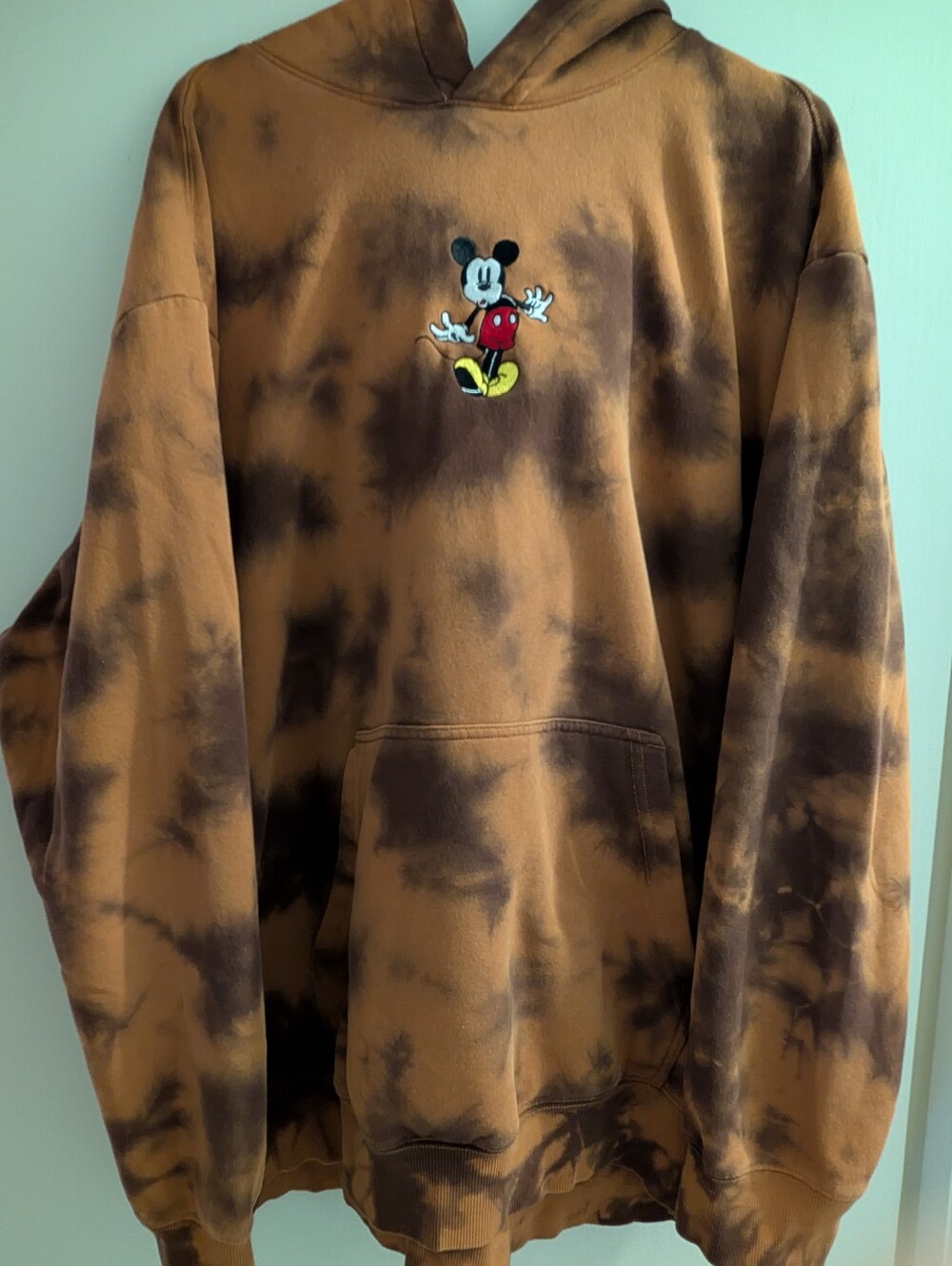 H&M Brown Tie-Dye Mickey Mouse Hoodie Sweatshirt. Xl